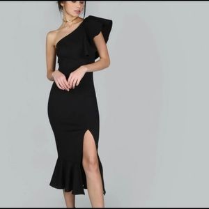 SHEIN One Shoulder Ruffle Midi Dress